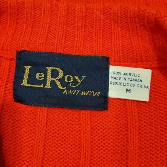 LeRoy Knitwear Vintage Tomato Red Sleeveless Cable Knit Cardigan Granny 623 - Picture 7 of 7
